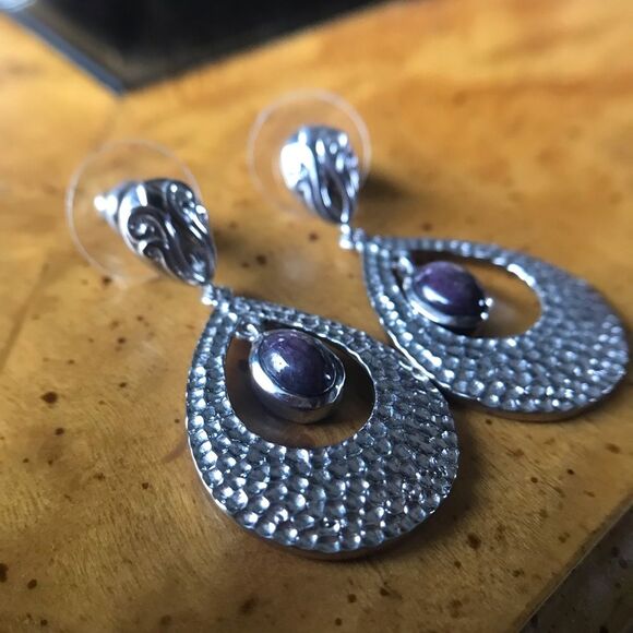 Natural Star Ruby Sterling Silver Dangle Earrings - Picture 5 of 8